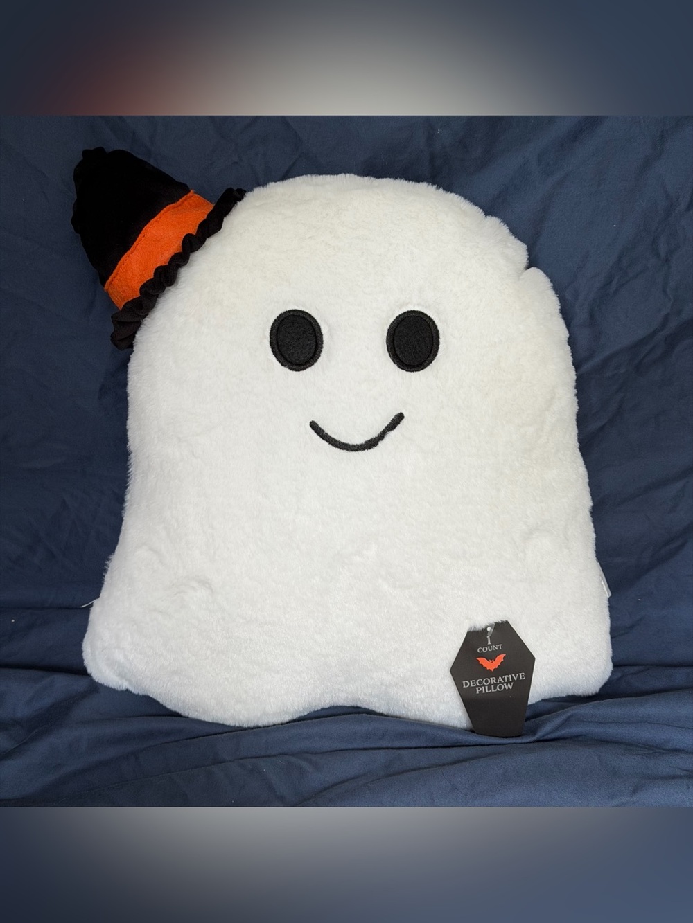 Halloween Ghost with Witch’s Hat Decorative Pillow